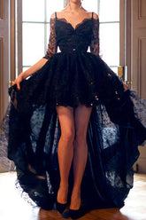 Lace Half Sleeves High low Prom Dresses Evening Dress With Straps,